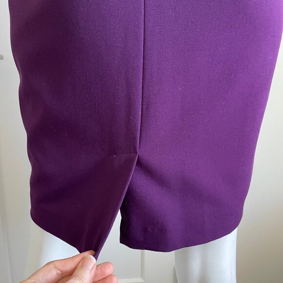 Calvin Klein Cap Slv VNeck Fitted Poly Rayon Blend Lined Midi Dress Purple Sz 6P - Picture 6 of 12